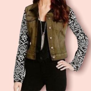 JESSICA SIMPSON-OLIVE GREEN ETHNIC DENIM JACKET
